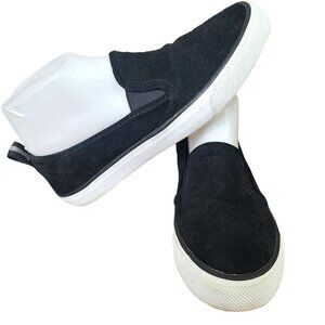 Sperry Womens Sz 8.5 Black Quilted Suede Slip On Sneakers Casual Shoes STS83319